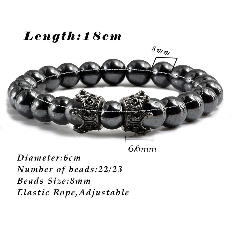 Очаровательный мужской браслет с натуральным камнем корона гематит черные