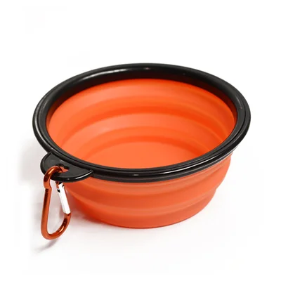 orange Складная Силиконовая миска для собак с подвесной пряжкой, миска для воды для собак, дорожная Складная Кормление щенка, миски, собачий контейнер для еды - Цвет: orange