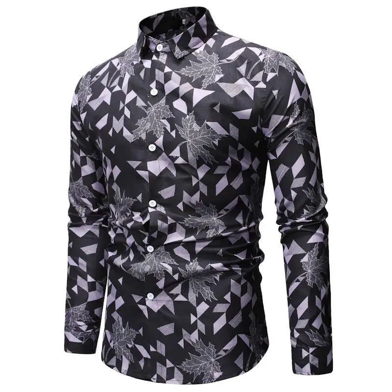 Гавайская рубашка с длинным рукавом Повседневная мужская одежда Slim fit Мужские