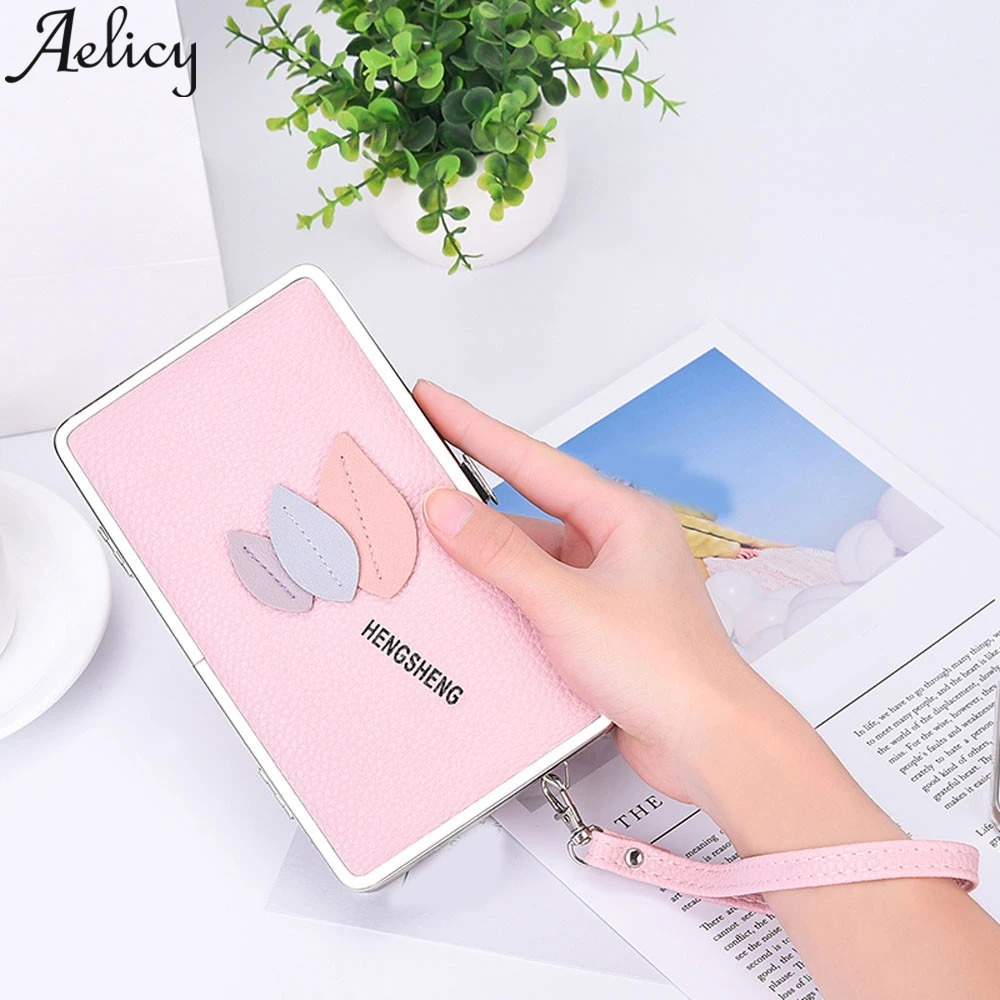 Aelicy, Модный женский длинный кожаный кошелек с листом, женская кожаная сумка для денег, держатель для кредитных карт, сумка для монет, кошелек, держатель, сумочка