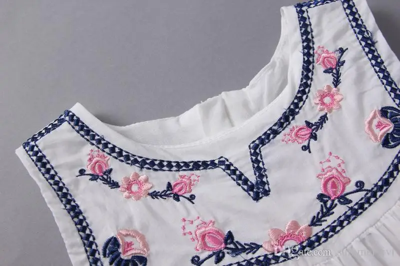 Grils жилет платья 2017 летний новый дети вышивка платье принцессы полосой grils цветы