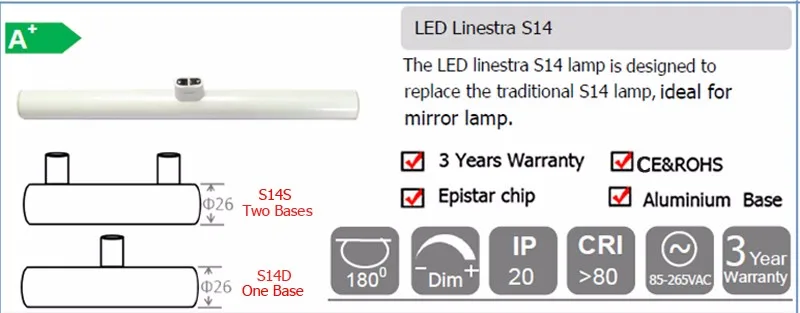 LED linestra диммируемые светодиодные лампы s14 s14s s14d лампа рассеянного света колбная зеркальная настенная мощность 4.5W 6W 10W 500mm длина замена OSRAM