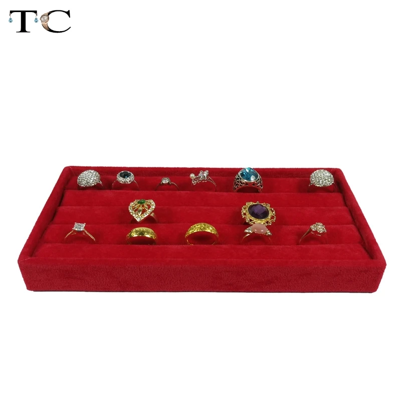 Красный бархат кольцо Дисплей лоток отсек ювелирных изделий Коробка для