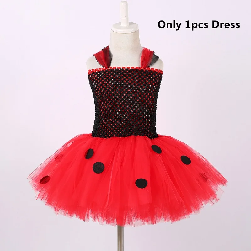 Only 1pcs Dress 1 комплект, платье-пачка с божьей коровкой, платье для дня рождения для маленьких девочек, Детский костюм на Хэллоуин с божьей коровкой, нарядное платье с божьей коровкой для девочек 1-14 лет - Цвет: Only 1pcs Dress