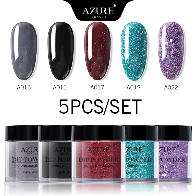 Azure beauty 5 шт./лот набор пудры для погружения Блестящие Блестки градиентный цвет Dip
