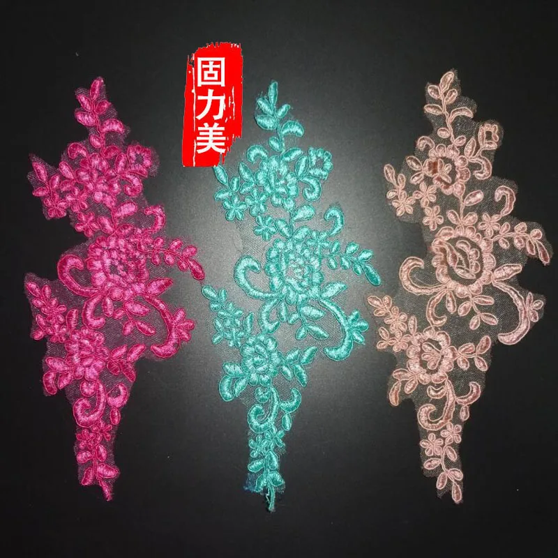 2 Pair Gold embroided flower Red blue purple Sequins Wedding lace Applique sewing patch | Дом и сад