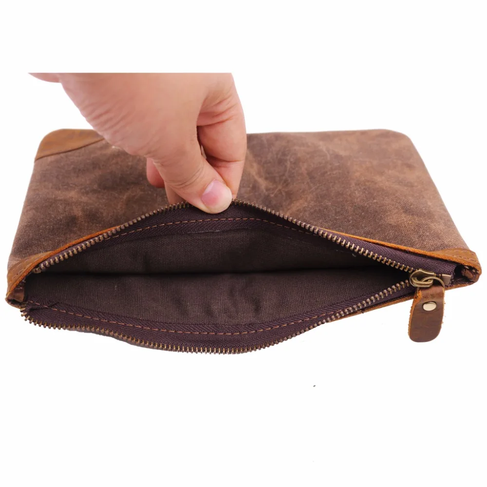 

Vintage Men Wallet Oil Waxed Canvas Genuine Leather Men Wallets Crazy Horse Mens Wallets Small Purse Short Zipper Mens Wallet