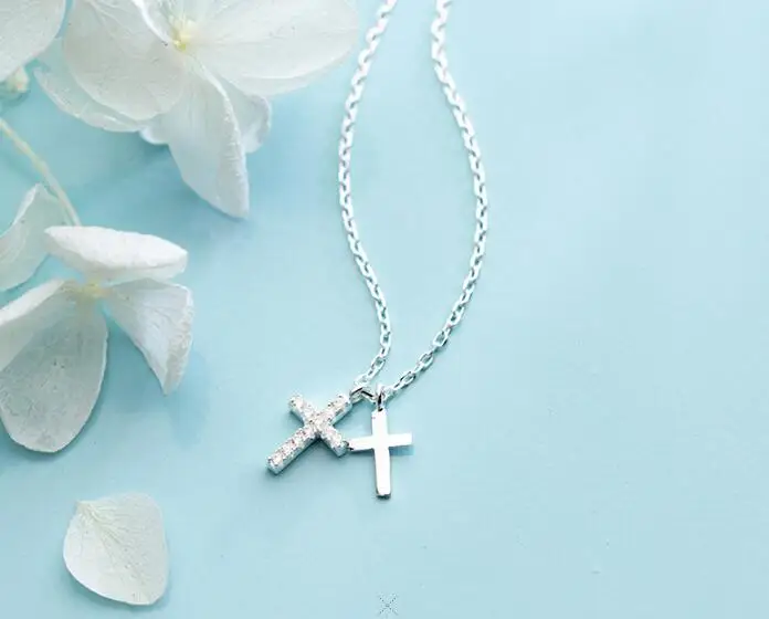 small 10mm*5mm 100% real Sterling Silver 925 Fine Jewelry Double Cross Religion Pendant Necklace GTLX1829 | Украшения и