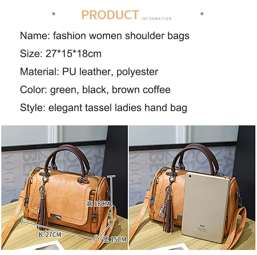 Zipper Crossbody Bags For Women New Vintage Ladies Leather Handbags Women Bags Designer Tassel Shoulder Bag Female