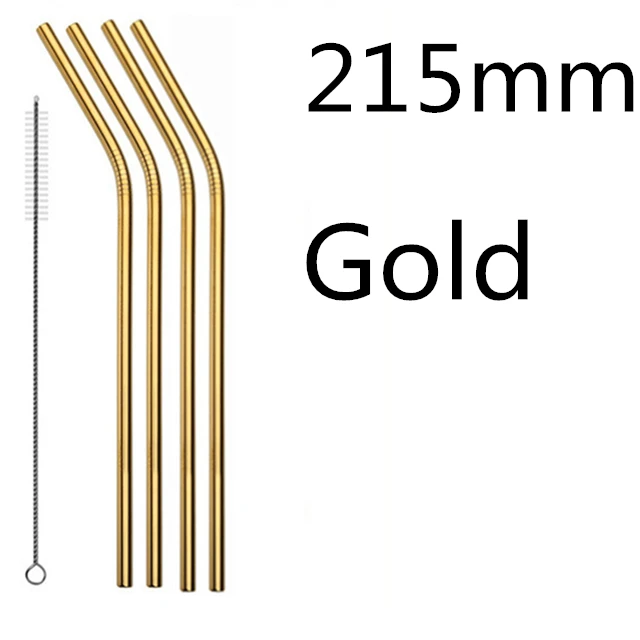 Gold 215 4 шт./компл. Многоразовые соломинкой Высокое качество 304 Нержавеющая сталь металлическая соломинка с чистящая щетка для кружек панели инструментов - Цвет: Gold 215