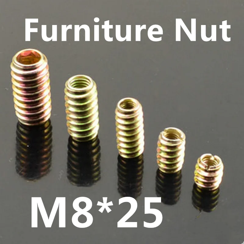 50pcs M8*25 Furniture Pass-through Drive Unhead Threaded Nut Color Zinc Plated Carbon Steel Wood Insert Nuts | Обустройство дома
