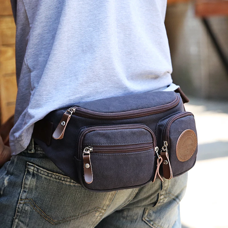 Мужская холщовая поясная сумка Muzee кошелек бумажник на ремне для телефона