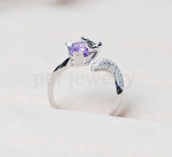 Кольцо с натуральным аметистом гранатом или топазом в виде лисы серебро 925 пробы