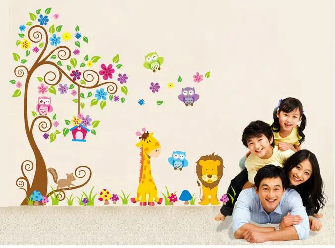 Детский сад комната украшает стена Симпатичные Сова цветок наклейки на стену в