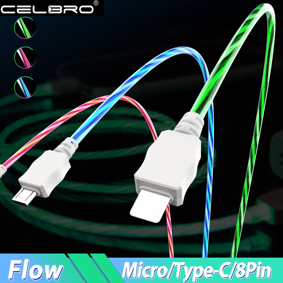 Светодиодный светящийся кабель Usb Type-c зарядный Micro для передачи данных и зарядки