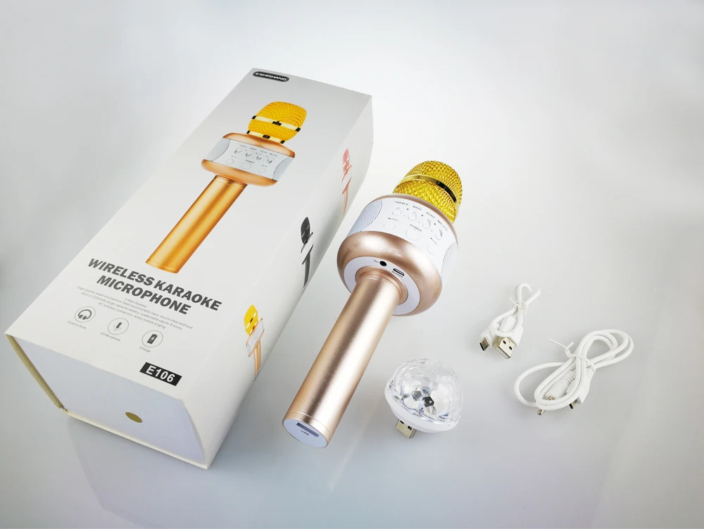 E106 микрофон беспроводной Bluetooth караоке микрофон динамик ручной микрофон KTV музыкальный плеер Поддержка IOS Android с диско-подсветкой