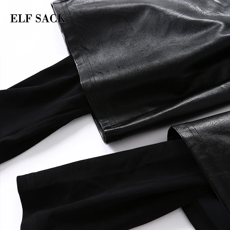 ELFSACK осенние брюки костюмы искусственная кожа короткие и леггинсы черные