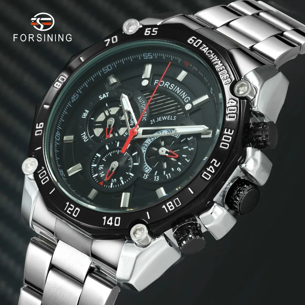FORSINING Спортивные Повседневные автоматические механические часы мужские из