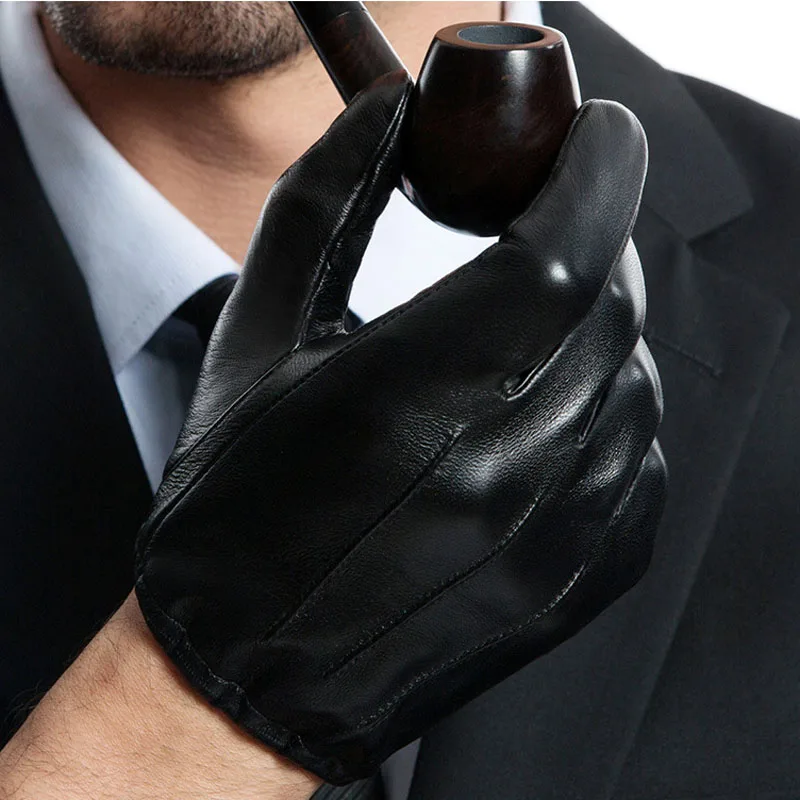 Мужские повседневные задний трех линий реальные lleather короткие без подкладки кожа Перчатки в черном цвете