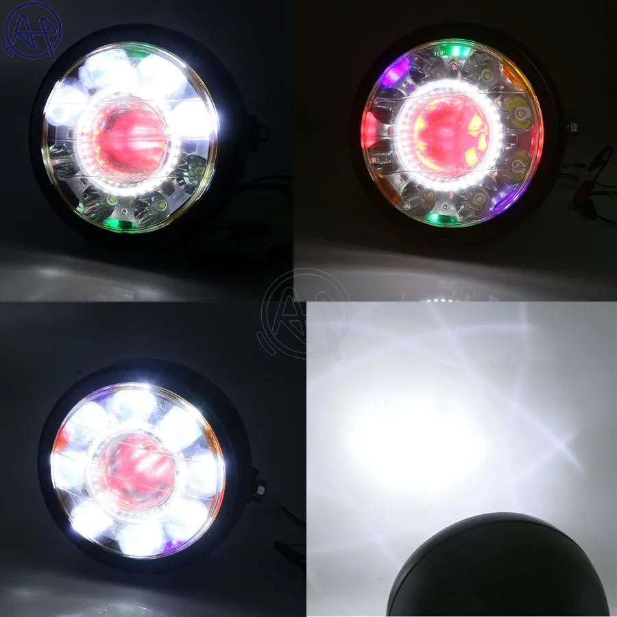 1 шт. мотоциклетные Ретро передние 9 LED 55 Вт лампы цветные фары фара + кронштейн