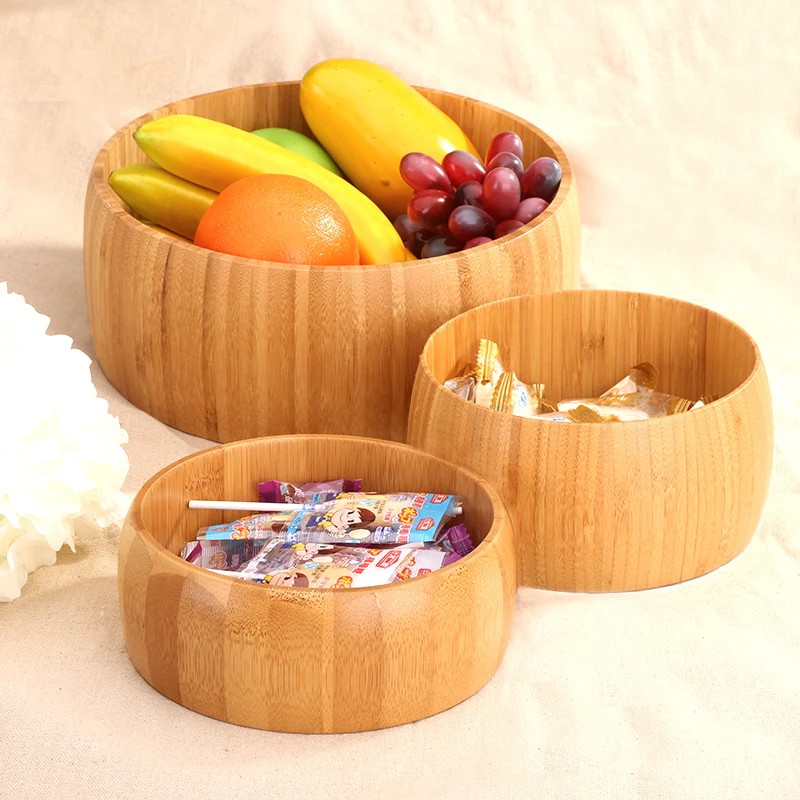 3 шт./компл. круглая бамбуковая миска для хранения фруктов овощей салатов закусок