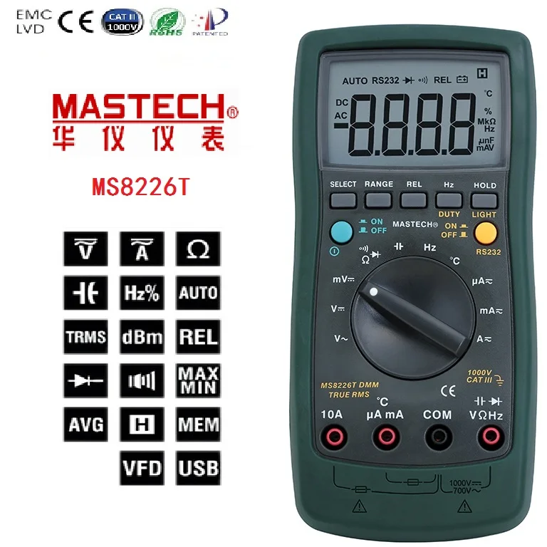 MASTECH MS8226T постоянного тока техника с цифровой мультиметр Авто Диапазон True RMS DMM Гц