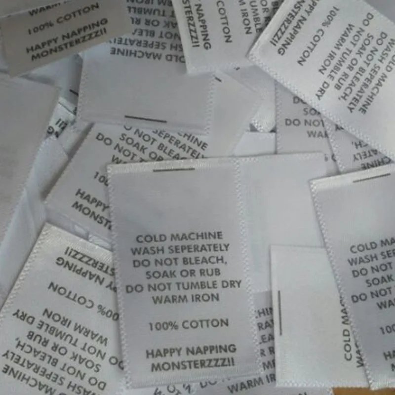 Белая этикетка для одежды с принтом на заказ 1000 шт. сатиновой лентой ухода за