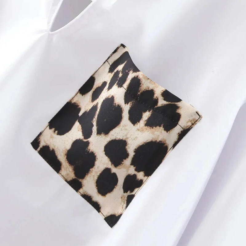 Женская блузка с леопардовым принтом длинным рукавом и V-образным вырезом |