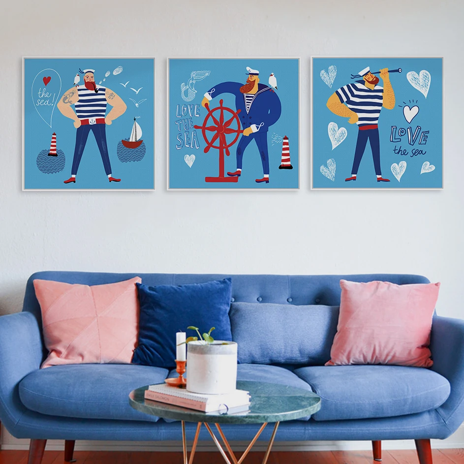 Nordic мультфильм морской матросский на холсте печати плакатов настенные панно для