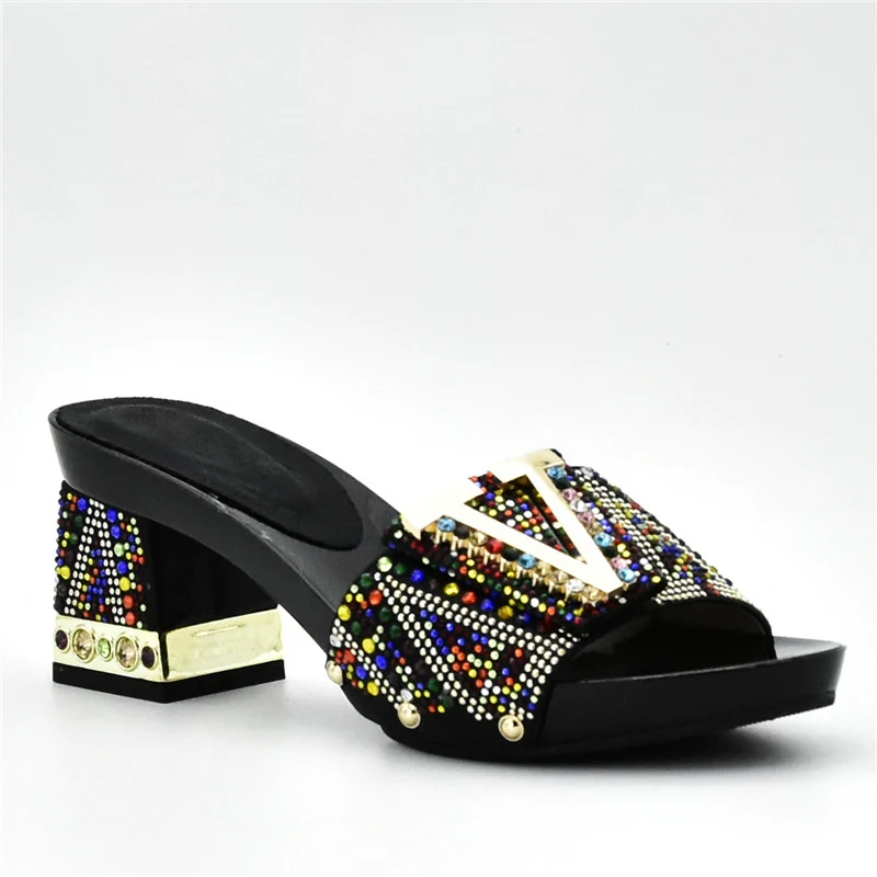 Latest Italian Women Sandals Shoe for Party African Wedding Low Heels Slip on Pumps High Quality with Stone | Обувь