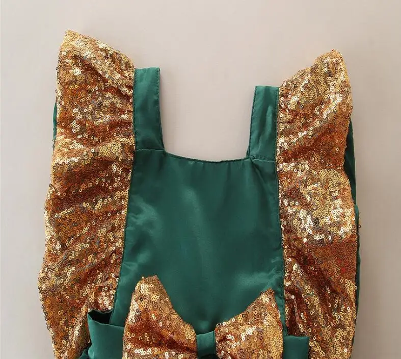 New Xmas Kid Girl Green Dress Sequin Bowknot Ruffle Baby Girls Party Christmas Toddler Wedding Princess Formal | Детская одежда и