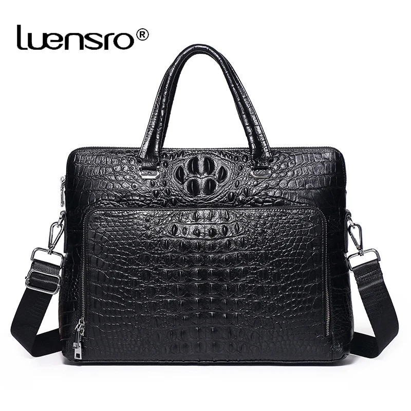 Real Cow Leather Men's Briefcase Luxury Crocodile Pattern Cowhide Male Shoulder Bag Commercial Business Bags | Багаж и сумки