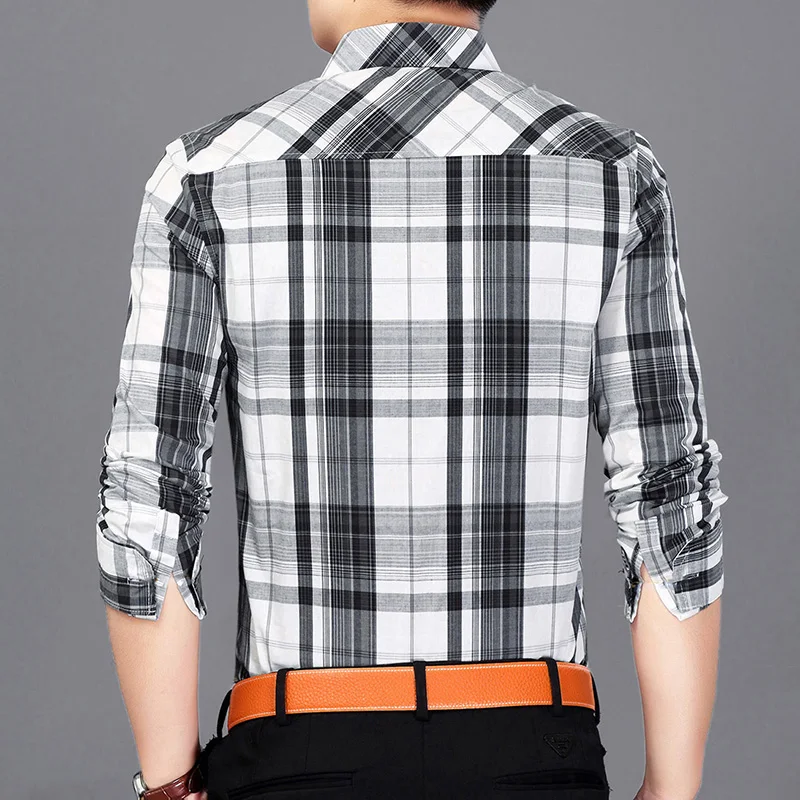 Новинка 2017 Осень Весна мужские повседневные рубашки в клетку с длинным рукавом