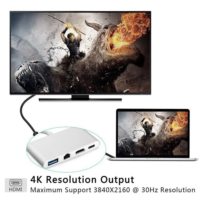 2018 Новый USB C к HDMI 4K + RJ45 Gigabit Ethernet 3 1 Type концентратор адаптер | Электроника