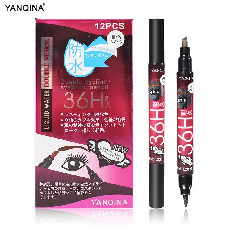 YANQINA 1 шт. Двухсторонний черный жидкий карандаш для подводки глаз + бровей двойная