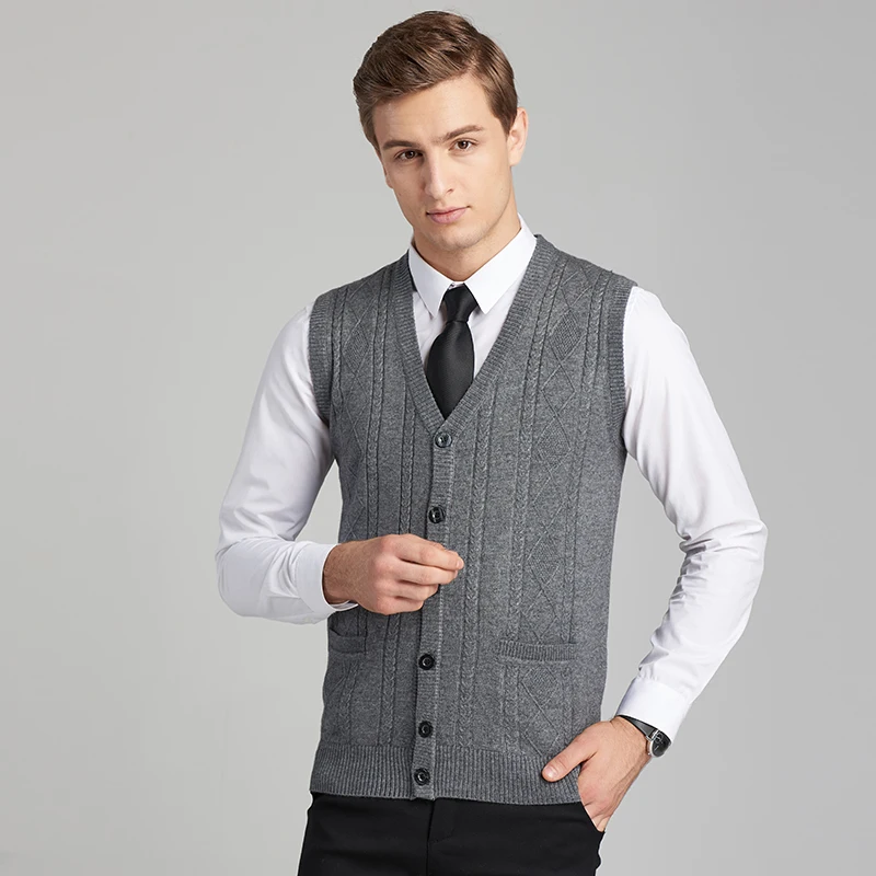 2020 Новое поступление осенняя одежда свитер мужские однотонные жилеты шерстяной