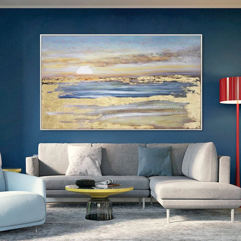 Koop Moderne Abstracte Sunrise Canvas Schilderijen Hand Geschilderd Landschap Gold Wall Art Foto 'S Voor Woonkamer Home Decor