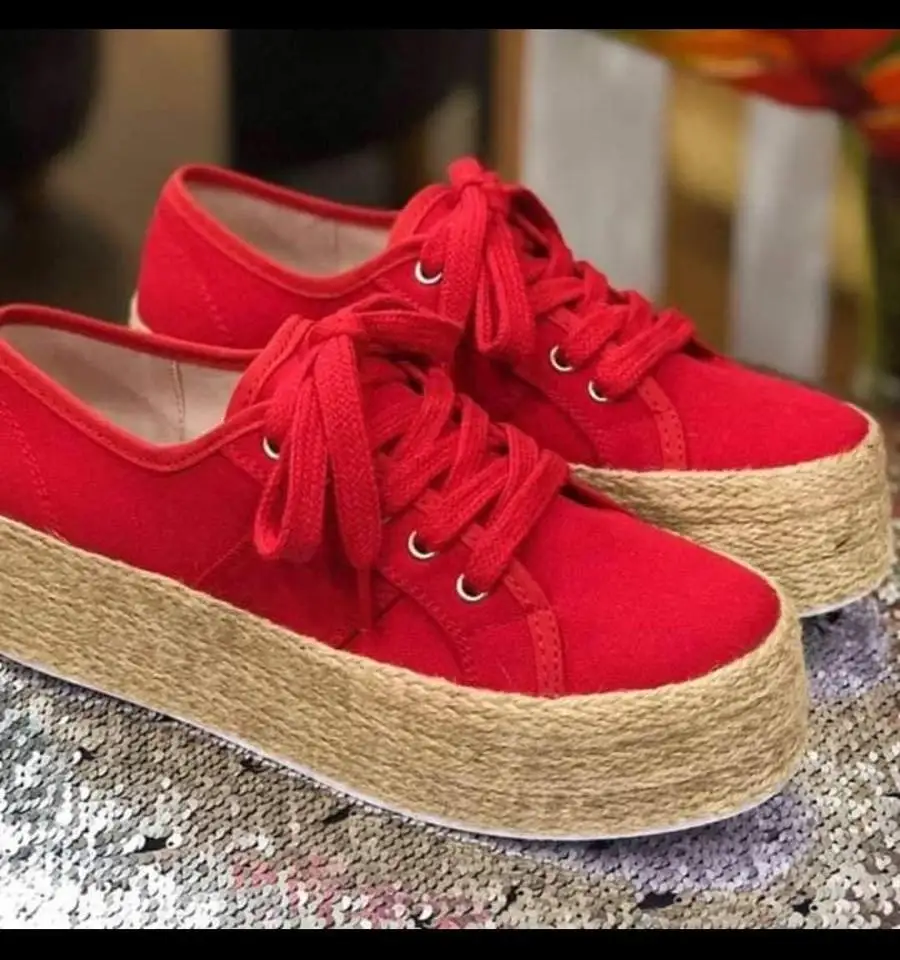 Женская парусиновая обувь LASPERAL на шнурках высокой танкетке толстой подошве