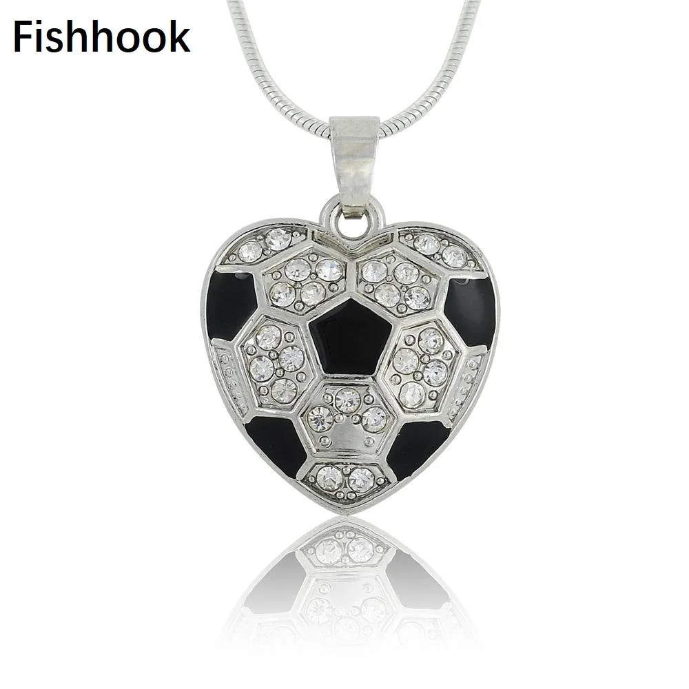 Fishhook Спортивное ожерелье в форме сердца хрустальный футбольный кулон из