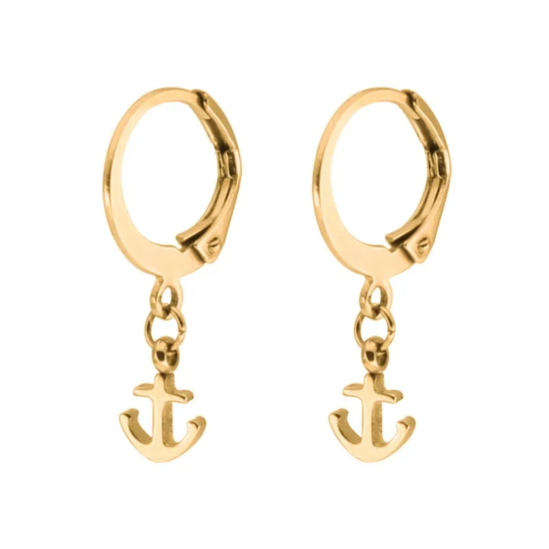 Новые модные женские серьги-гвоздики с подвеской в виде якоря полированные