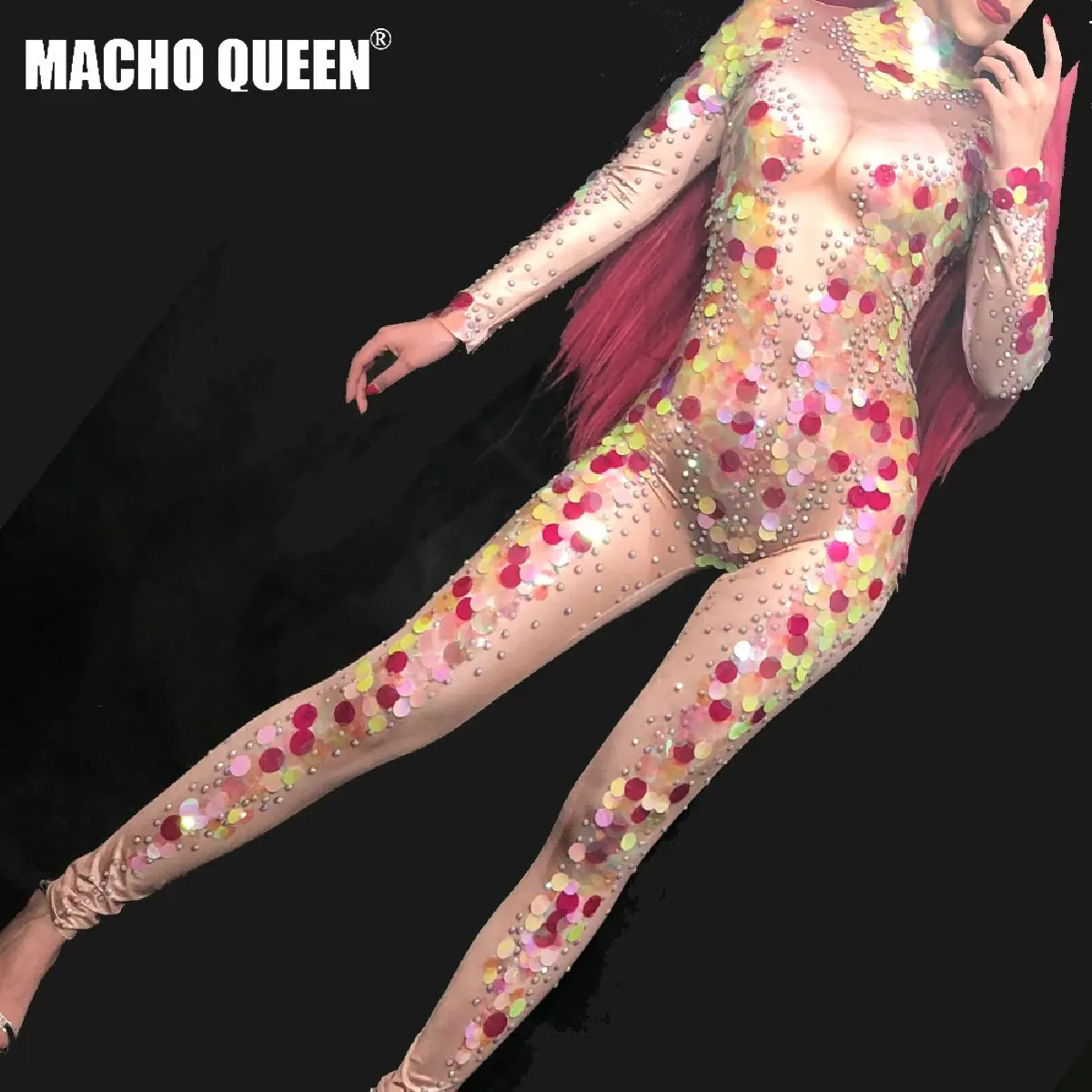 Праздничные костюмы русалки Drag Queen Стразы боди с блестками комбинезон