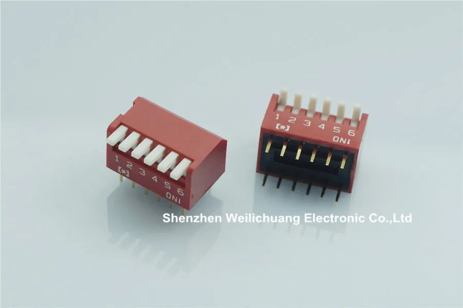500pcs Dip Switches Piano Actuator SPST 6 Way Through Hole 2.54mm Pitch Row Space 7.62mm 25mA 24V 1P1T Positions Right Angle |