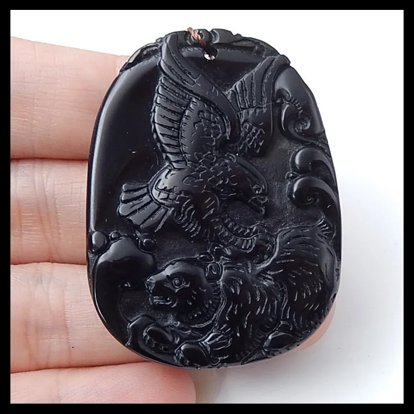 

Wholesale 1pcs Carved Eagle Obsidian Pendant Bead,Jewelry accessories,Jewelry Gift Gem Customized,47x35x7mm,17.7g