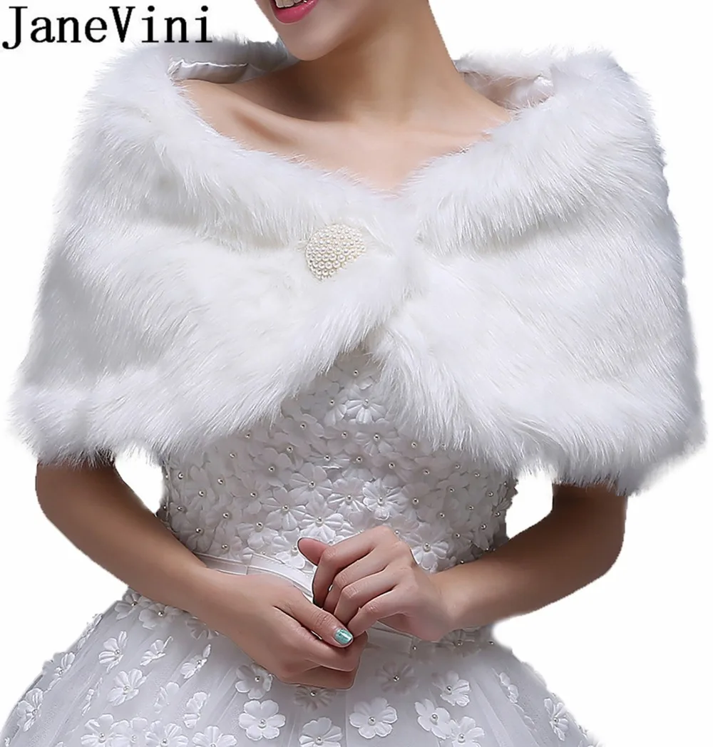 

JaneVini 2018 Hot Sale Formal Wrap Fur Faux Wedding Winter Bolero Girl Lebanon Woman Jacket Wedding Bridal Capes White Black