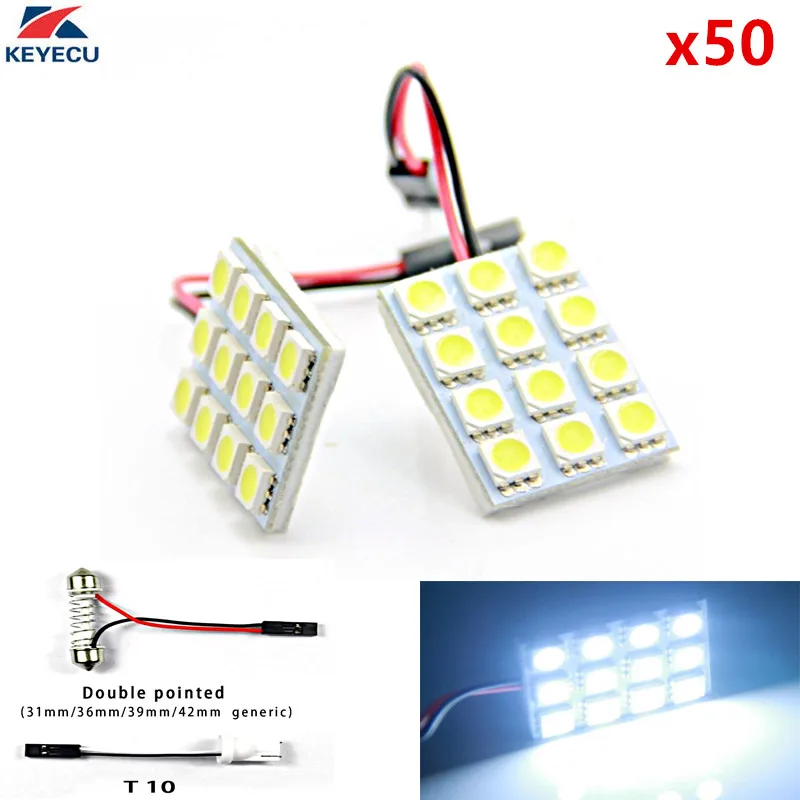 

KEYECU 50PCS 12V White 5050 12SMD LED Panel Dome Light Lamp Auto Car Reading Interior Lamp With T10 Festoon Adapters