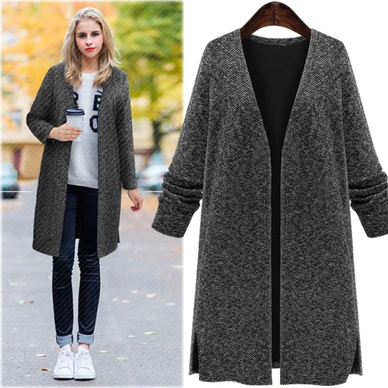 

Autumn and winter new V-neck long-sleeved knitted cardigan large size women loose knitted black coat AL7810