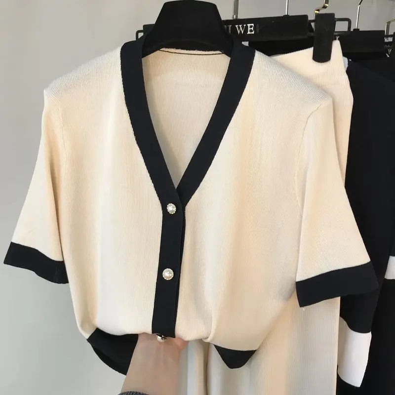 Женский эластичный вязаный комплект из 2 предметов однобортный Кардиган в