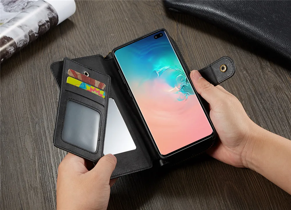 Чехол-бумажник на молнии чехол для телефона для Galaxy S10+ S10 S10e S9 S8 S7 из искусственной кожи противоударный чехол-бумажник с отделением для карт для samsung Note8 Note9