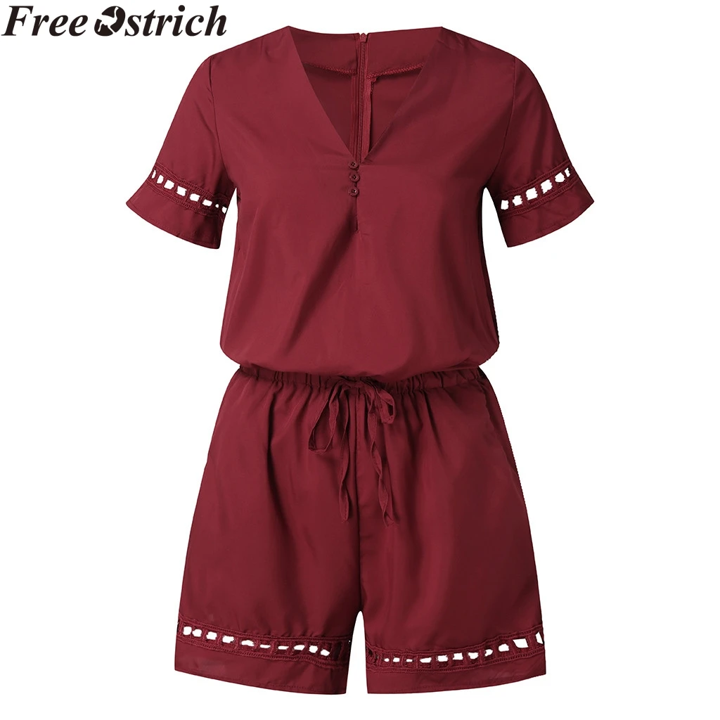 Летний шифоновый женский свободный короткий комбинезон большого размера с