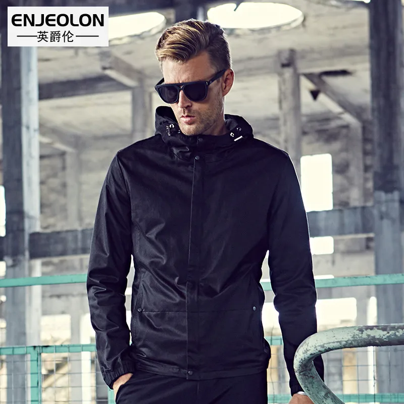 Enjeolon Лидирующий бренд пальто с капюшоном куртки бомберы Для мужчин модные черные